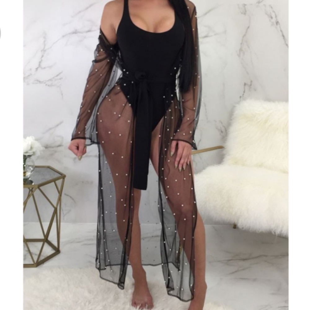 Black Sheer beaded Fashion Duster / Cardigan